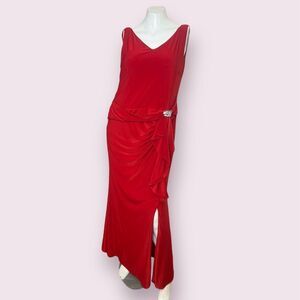 Juno Dress Collection Size XL Vibrant Red Sleeveless V-neck Low Leg Slit Formal